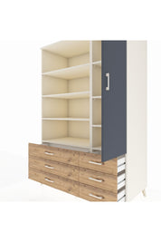 Kronos Dolap 8 Raflı 6 Çekmeceli Tek Kapaklı 132x59x195 Aytaşı-Antrasit/Çam