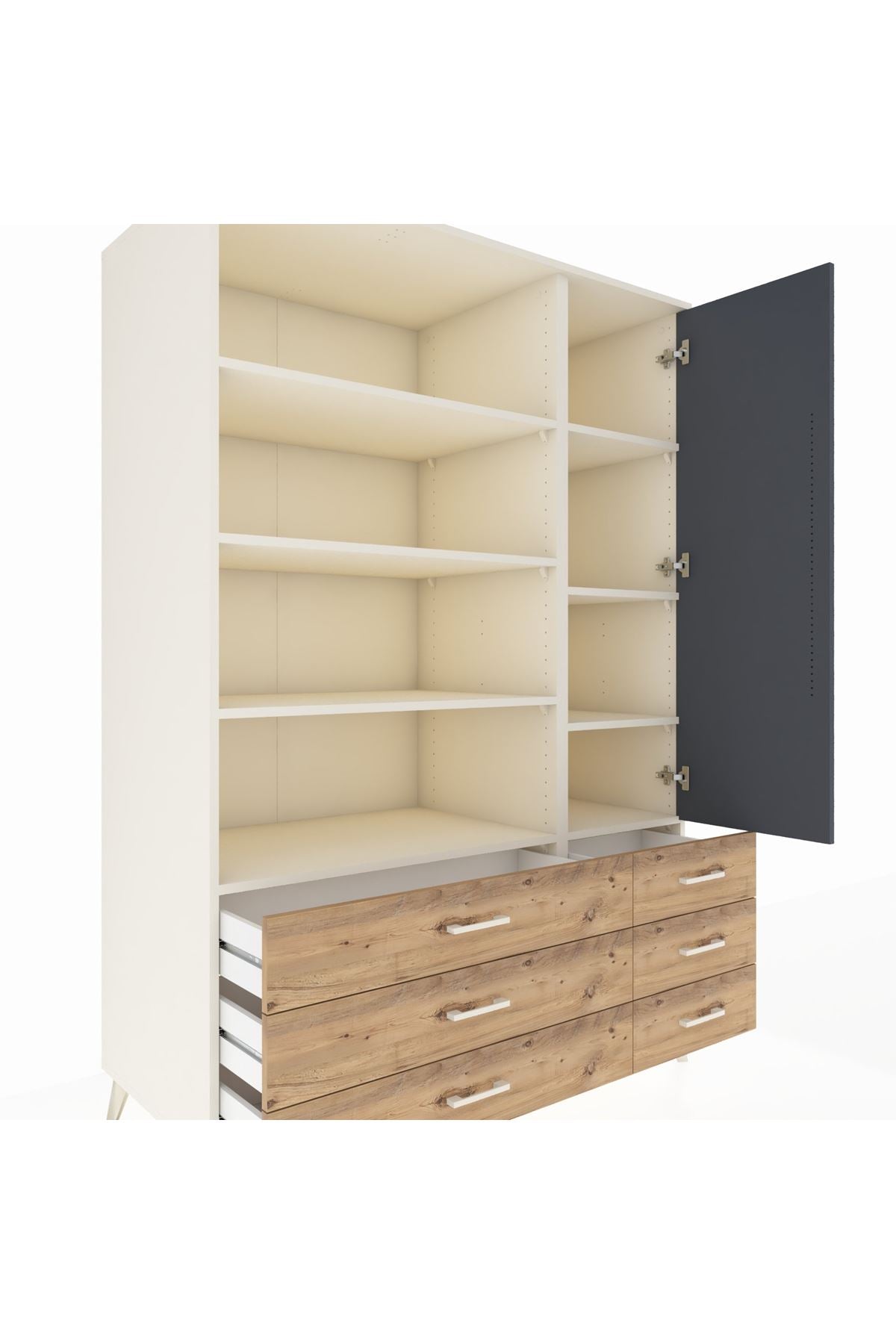 Kronos Dolap 8 Raflı 6 Çekmeceli Tek Kapaklı 132x59x195 Aytaşı-Antrasit/Çam