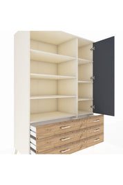 Kronos Dolap 8 Raflı 6 Çekmeceli Tek Kapaklı 132x59x195 Aytaşı-Antrasit/Çam