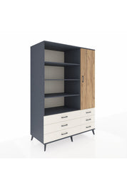 Kronos Dolap 8 Raflı 6 Çekmeceli Tek Kapaklı 132x59x195 Antrasit-Çam/Aytaşı