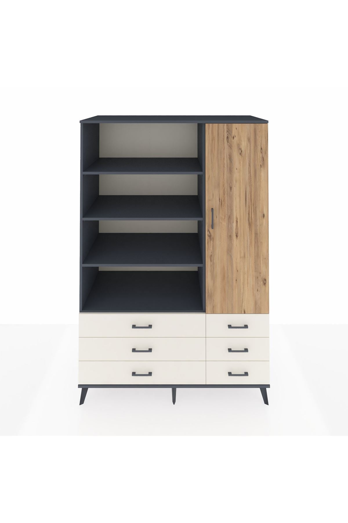 Kronos Dolap 8 Raflı 6 Çekmeceli Tek Kapaklı 132x59x195 Antrasit-Çam/Aytaşı