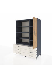 Kronos Dolap 8 Raflı 6 Çekmeceli Tek Kapaklı 132x59x195 Antrasit-Çam/Aytaşı