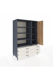 Kronos Dolap 8 Raflı 6 Çekmeceli Tek Kapaklı 132x59x195 Antrasit-Çam/Aytaşı