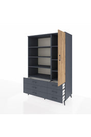 Kronos Dolap 8 Raflı 6 Çekmeceli Tek Kapaklı 132x59x195 Antrasit-Çam/Antrasit