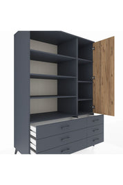 Kronos Dolap 8 Raflı 6 Çekmeceli Tek Kapaklı 132x59x195 Antrasit-Çam/Antrasit