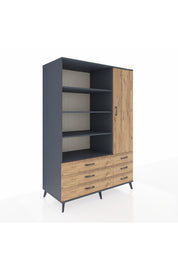 Kronos Dolap 8 Raflı 6 Çekmeceli Tek Kapaklı 132x59x195 Antrasit-Çam/Çam