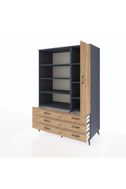 Kronos Dolap 8 Raflı 6 Çekmeceli Tek Kapaklı 132x59x195 Antrasit-Çam/Çam