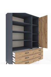 Kronos Dolap 8 Raflı 6 Çekmeceli Tek Kapaklı 132x59x195 Antrasit-Çam/Çam