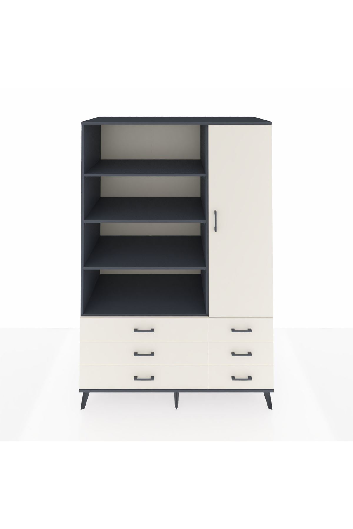 Kronos Dolap 8 Raflı 6 Çekmeceli Tek Kapaklı 132x59x195 Antrasit-Aytaşı/Aytaşı