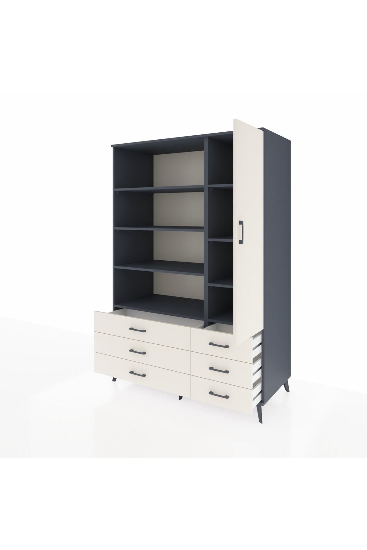 Kronos Dolap 8 Raflı 6 Çekmeceli Tek Kapaklı 132x59x195 Antrasit-Aytaşı/Aytaşı