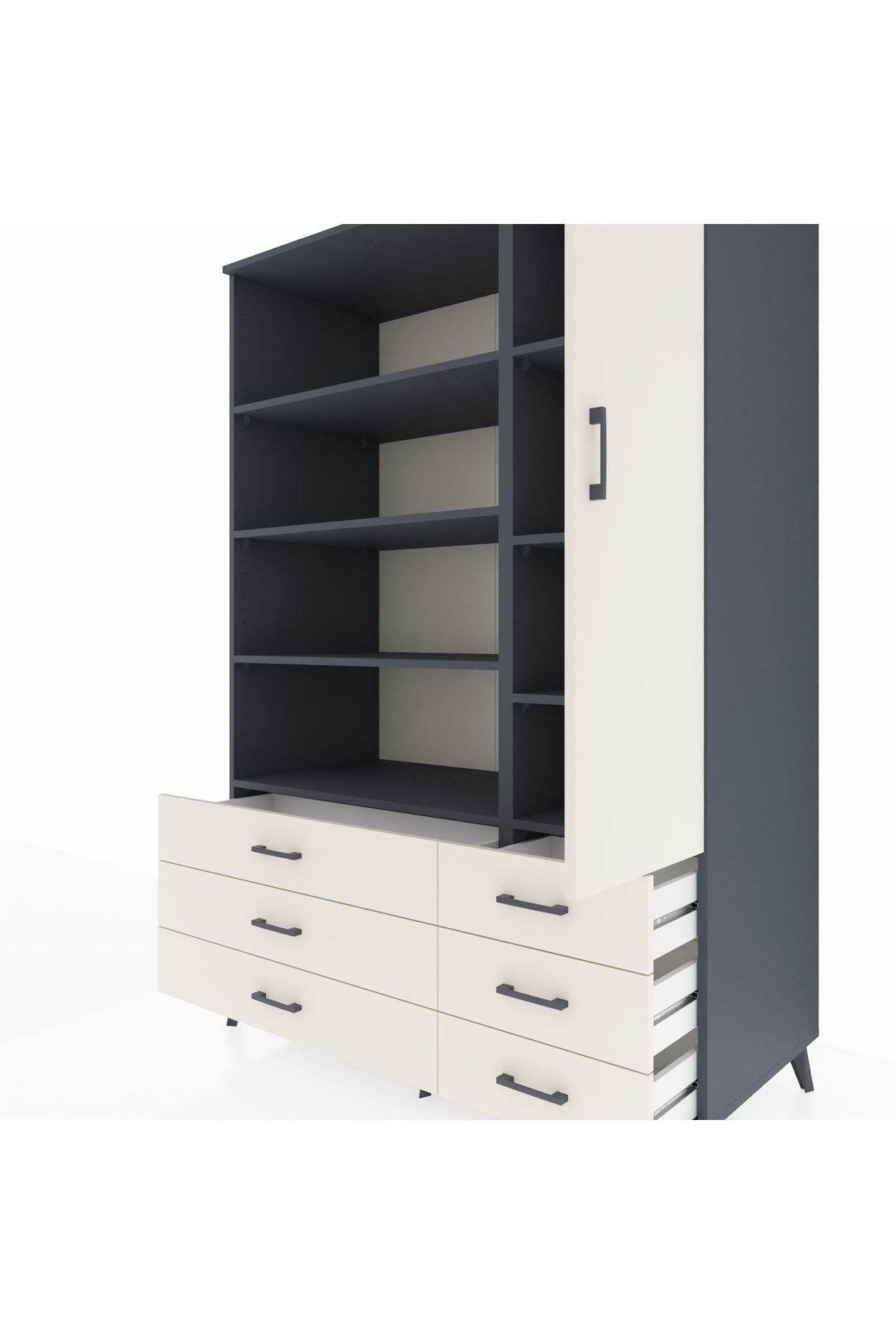 Kronos Dolap 8 Raflı 6 Çekmeceli Tek Kapaklı 132x59x195 Antrasit-Aytaşı/Aytaşı