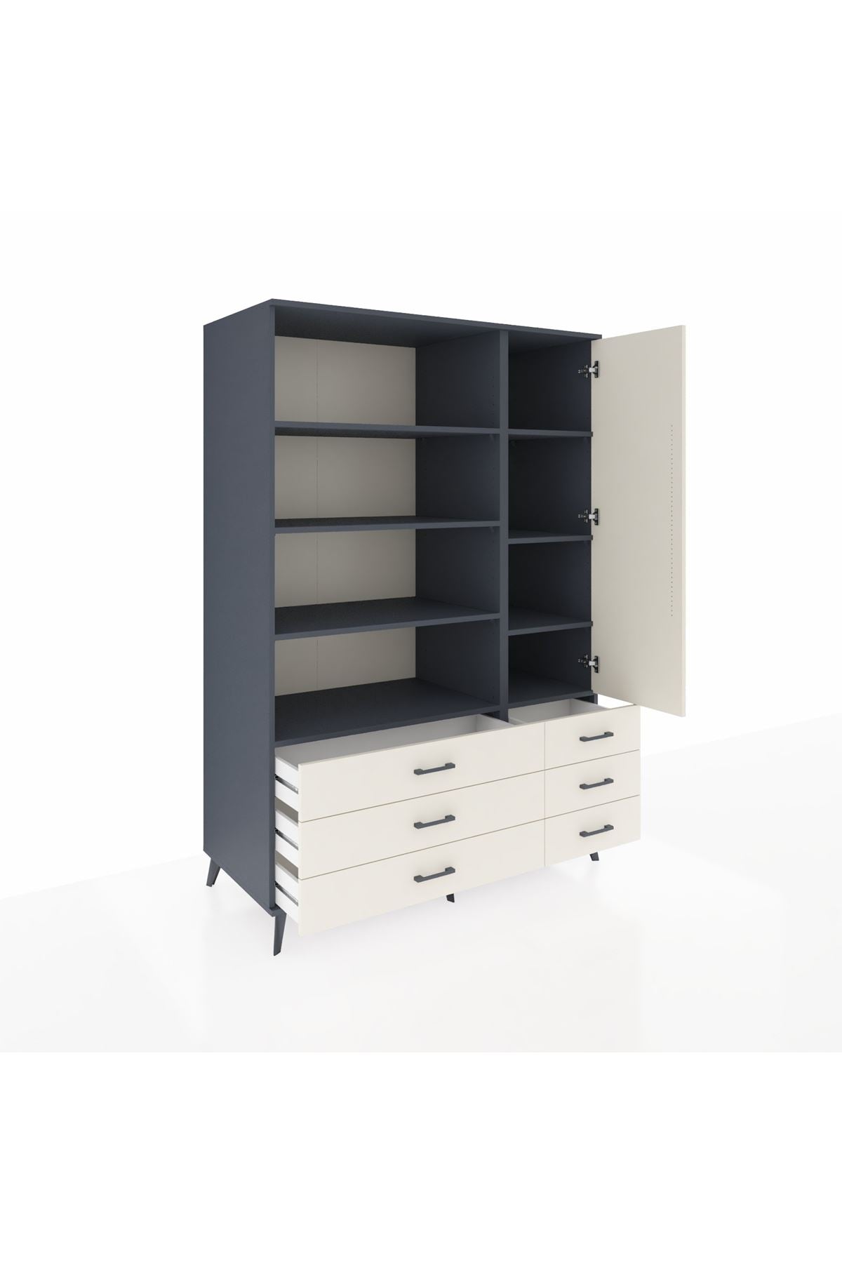 Kronos Dolap 8 Raflı 6 Çekmeceli Tek Kapaklı 132x59x195 Antrasit-Aytaşı/Aytaşı