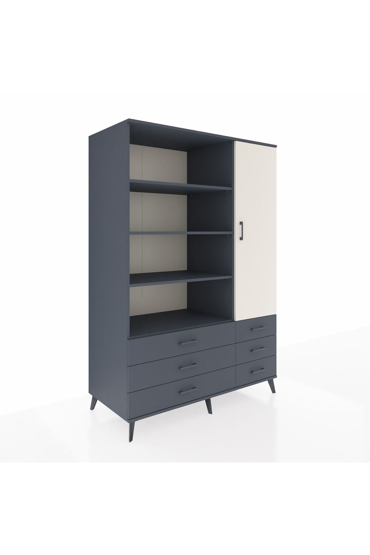 Kronos Dolap 8 Raflı 6 Çekmeceli Tek Kapaklı 132x59x195 Antrasit-Aytaşı/Antrasit