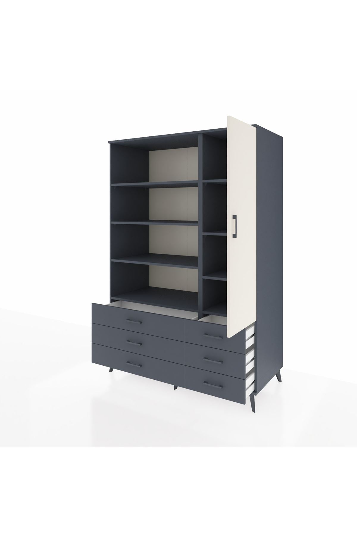 Kronos Dolap 8 Raflı 6 Çekmeceli Tek Kapaklı 132x59x195 Antrasit-Aytaşı/Antrasit