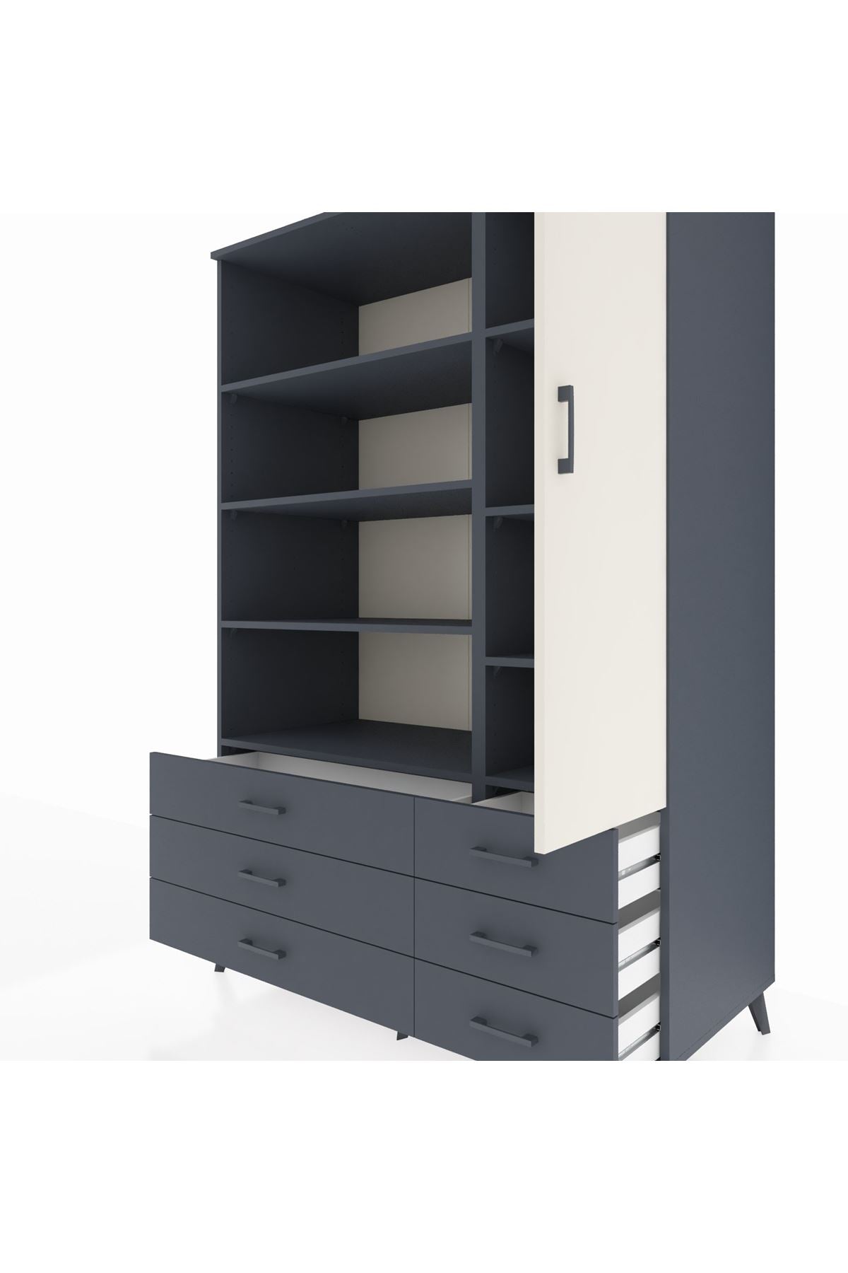 Kronos Dolap 8 Raflı 6 Çekmeceli Tek Kapaklı 132x59x195 Antrasit-Aytaşı/Antrasit