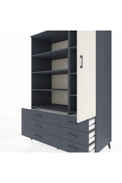 Kronos Dolap 8 Raflı 6 Çekmeceli Tek Kapaklı 132x59x195 Antrasit-Aytaşı/Antrasit