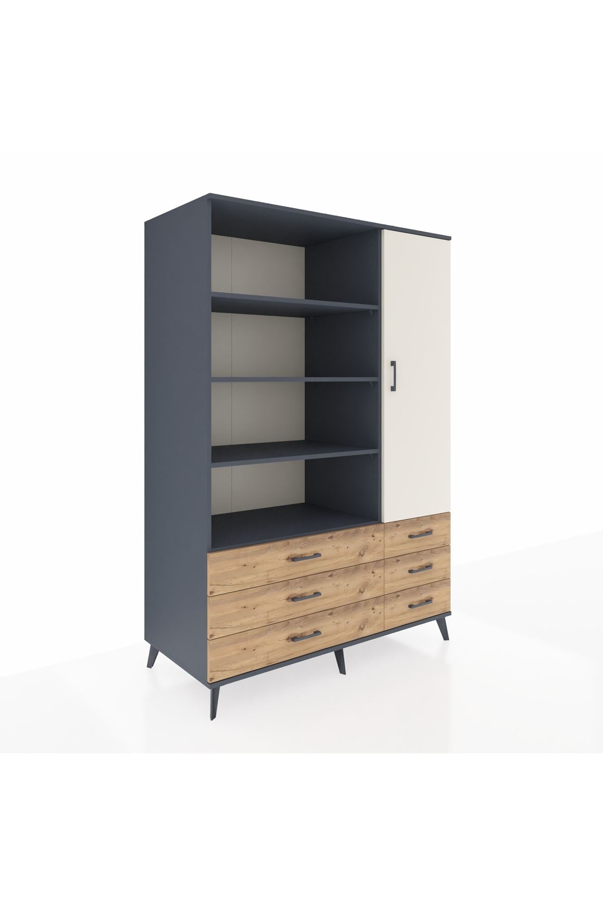 Kronos Dolap 8 Raflı 6 Çekmeceli Tek Kapaklı 132x59x195 Antrasit-Aytaşı/Çam