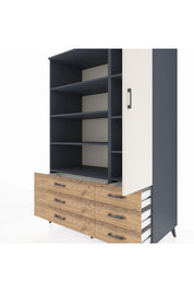 Kronos Dolap 8 Raflı 6 Çekmeceli Tek Kapaklı 132x59x195 Antrasit-Aytaşı/Çam