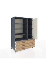 Kronos Dolap 8 Raflı 6 Çekmeceli Tek Kapaklı 132x59x195 Antrasit-Aytaşı/Çam