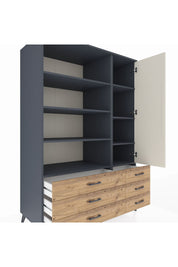 Kronos Dolap 8 Raflı 6 Çekmeceli Tek Kapaklı 132x59x195 Antrasit-Aytaşı/Çam