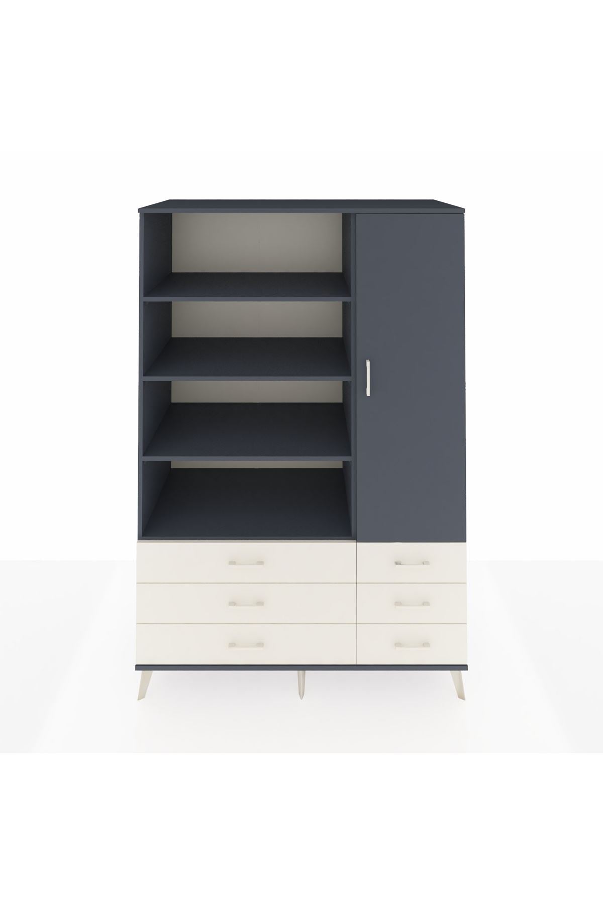 Kronos Dolap 8 Raflı 6 Çekmeceli Tek Kapaklı 132x59x195 Antrasit-Antrasit/Aytaşı