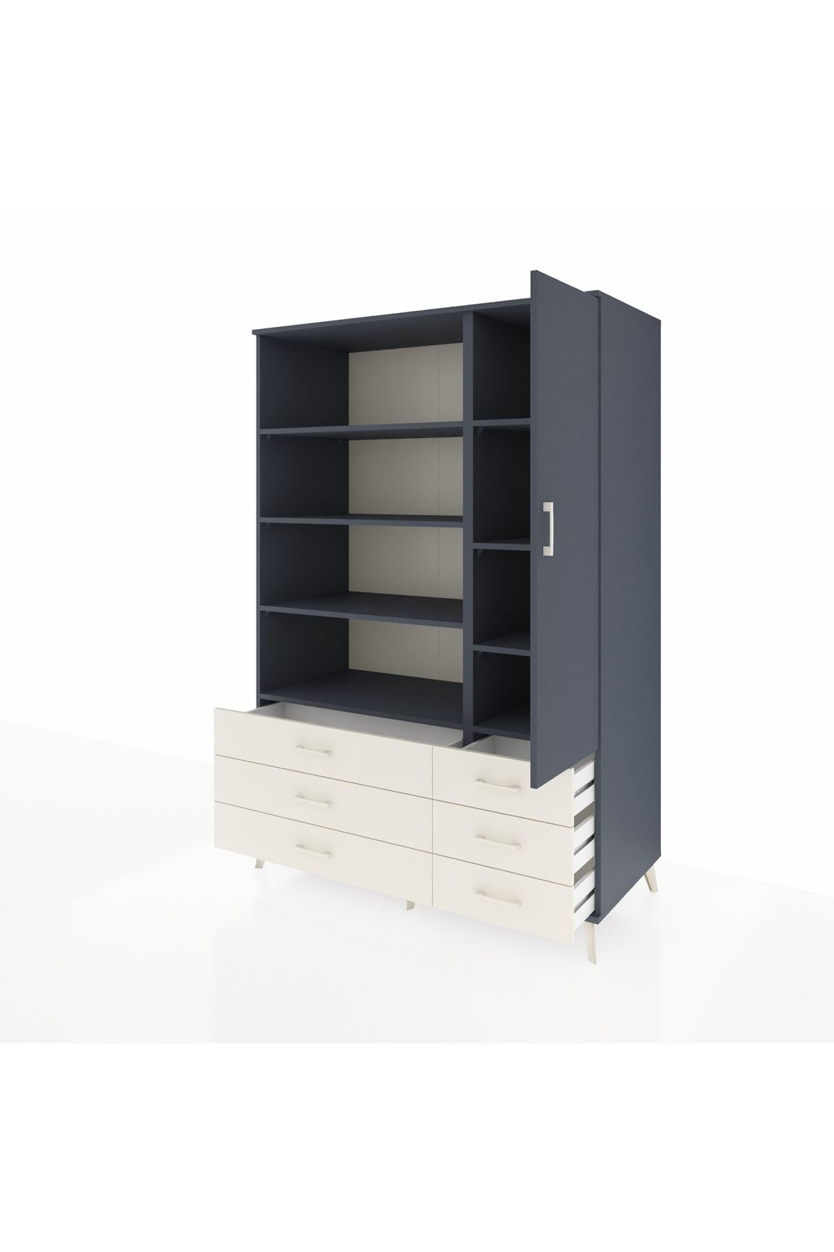 Kronos Dolap 8 Raflı 6 Çekmeceli Tek Kapaklı 132x59x195 Antrasit-Antrasit/Aytaşı