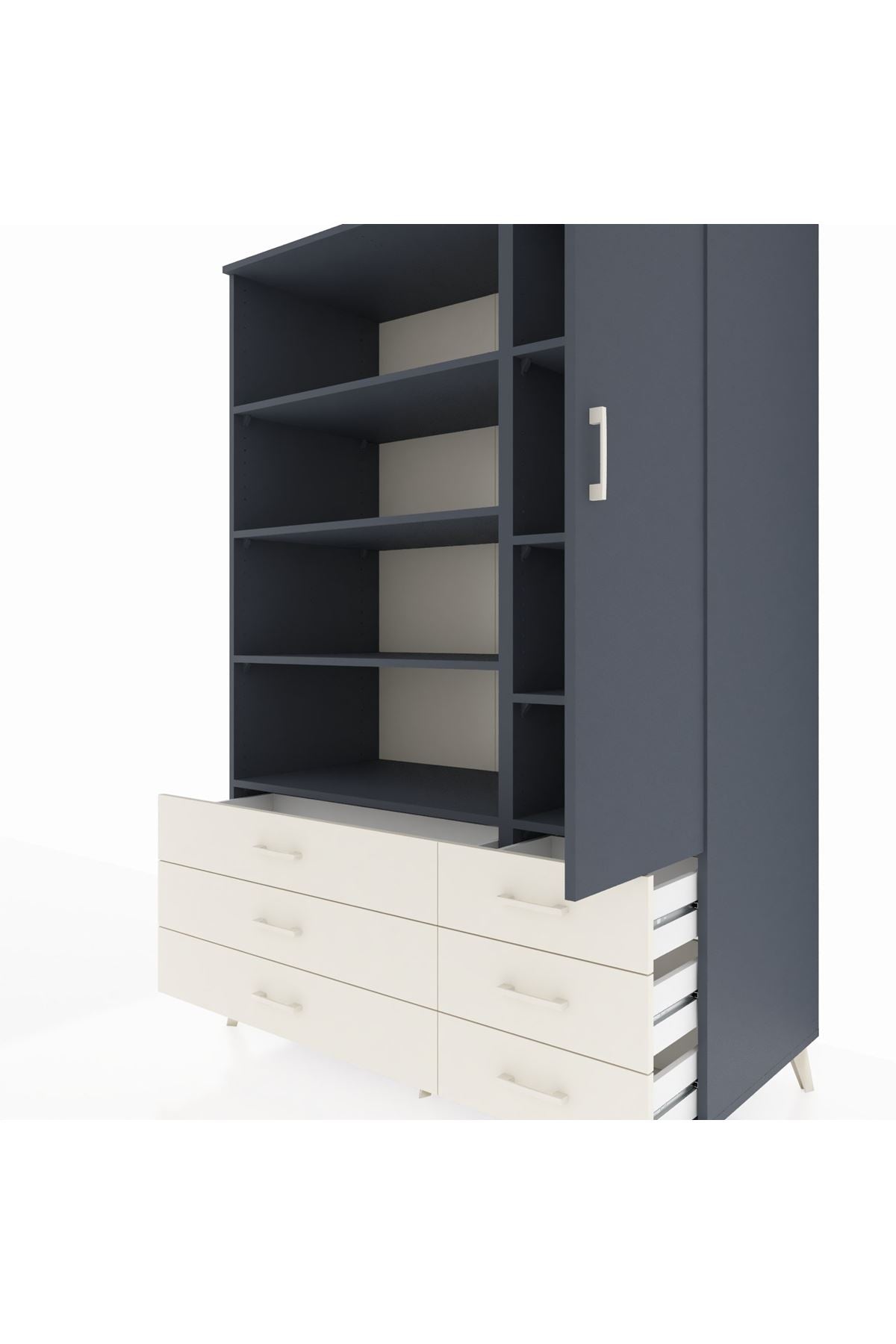 Kronos Dolap 8 Raflı 6 Çekmeceli Tek Kapaklı 132x59x195 Antrasit-Antrasit/Aytaşı