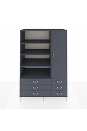 Kronos Dolap 8 Raflı 6 Çekmeceli Tek Kapaklı 132x59x195 Antrasit-Antrasit/Antrasit