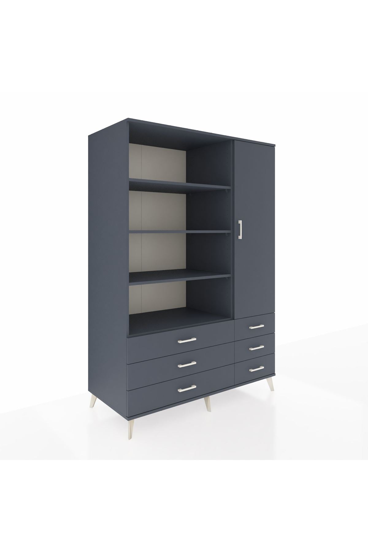 Kronos Dolap 8 Raflı 6 Çekmeceli Tek Kapaklı 132x59x195 Antrasit-Antrasit/Antrasit