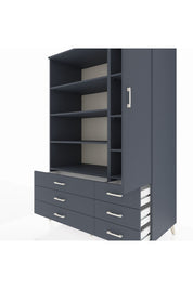 Kronos Dolap 8 Raflı 6 Çekmeceli Tek Kapaklı 132x59x195 Antrasit-Antrasit/Antrasit