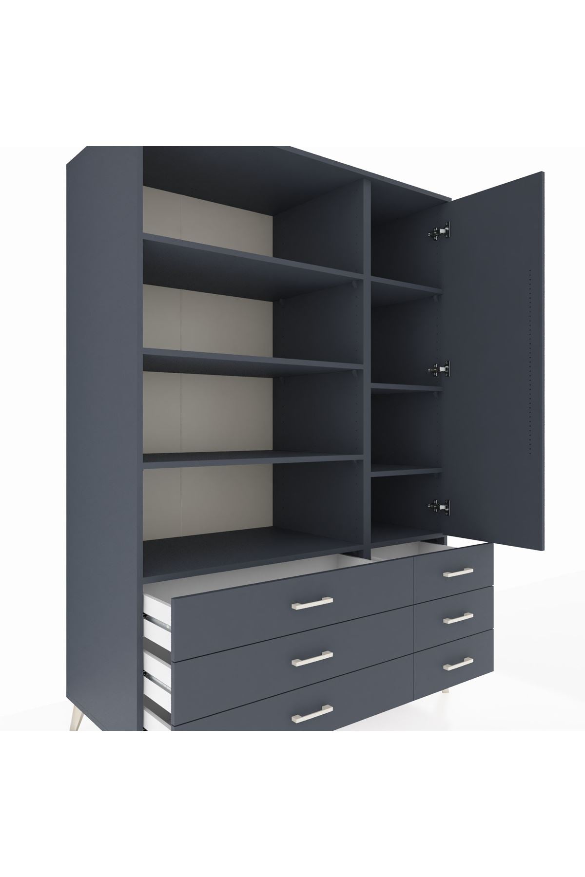 Kronos Dolap 8 Raflı 6 Çekmeceli Tek Kapaklı 132x59x195 Antrasit-Antrasit/Antrasit