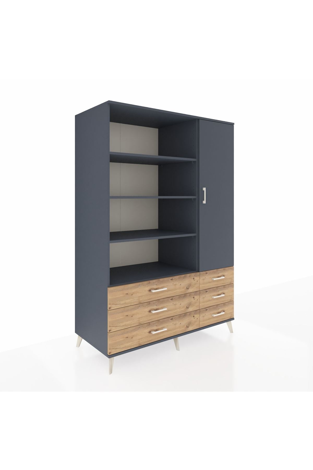 Kronos Dolap 8 Raflı 6 Çekmeceli Tek Kapaklı 132x59x195 Antrasit-Antrasit/Çam