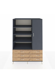 Kronos Dolap 8 Raflı 6 Çekmeceli Tek Kapaklı 132x59x195 Antrasit-Antrasit/Çam