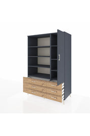 Kronos Dolap 8 Raflı 6 Çekmeceli Tek Kapaklı 132x59x195 Antrasit-Antrasit/Çam