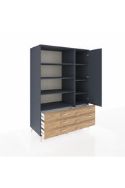 Kronos Dolap 8 Raflı 6 Çekmeceli Tek Kapaklı 132x59x195 Antrasit-Antrasit/Çam