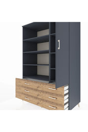 Kronos Dolap 8 Raflı 6 Çekmeceli Tek Kapaklı 132x59x195 Antrasit-Antrasit/Çam