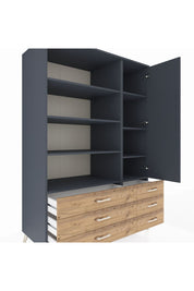 Kronos Dolap 8 Raflı 6 Çekmeceli Tek Kapaklı 132x59x195 Antrasit-Antrasit/Çam