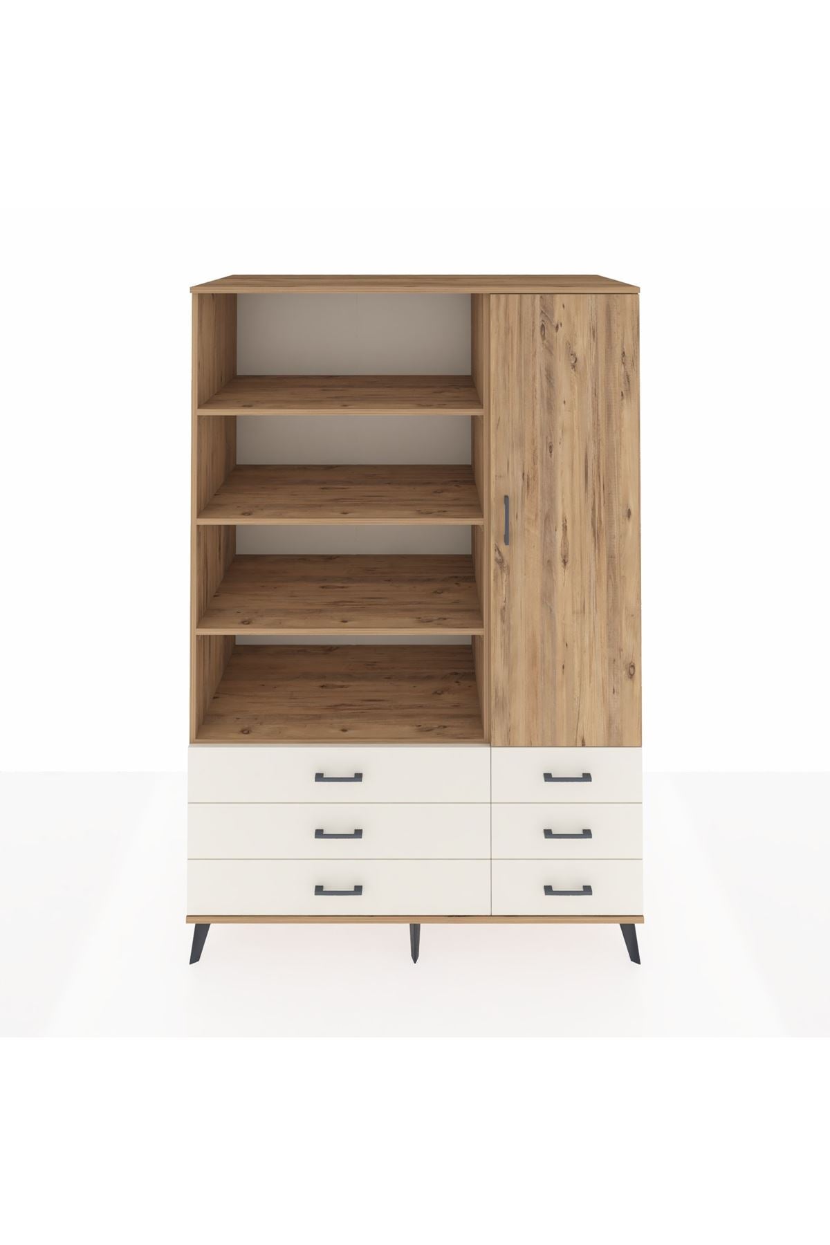 Kronos Dolap 8 Raflı 6 Çekmeceli Tek Kapaklı 132x59x195 Çam-Çam/Aytaşı