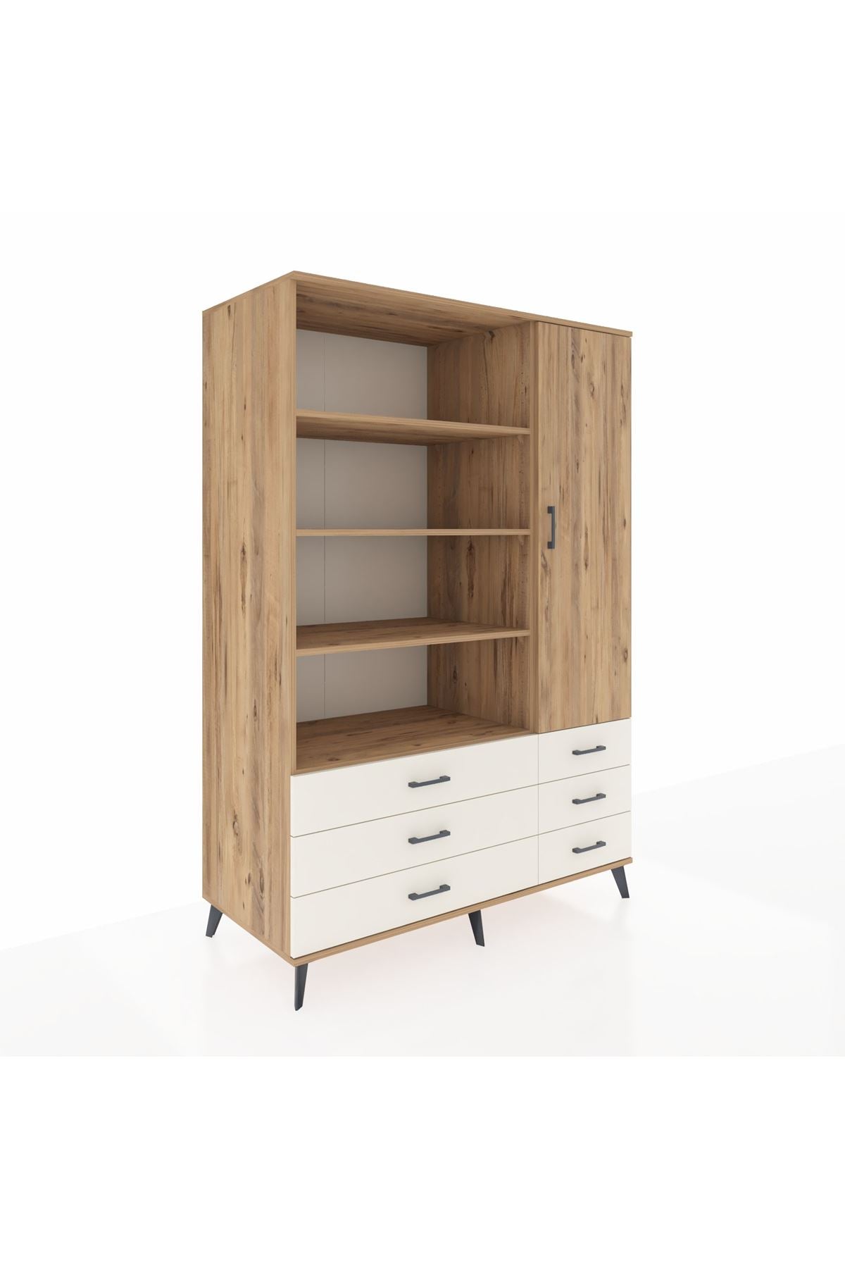Kronos Dolap 8 Raflı 6 Çekmeceli Tek Kapaklı 132x59x195 Çam-Çam/Aytaşı