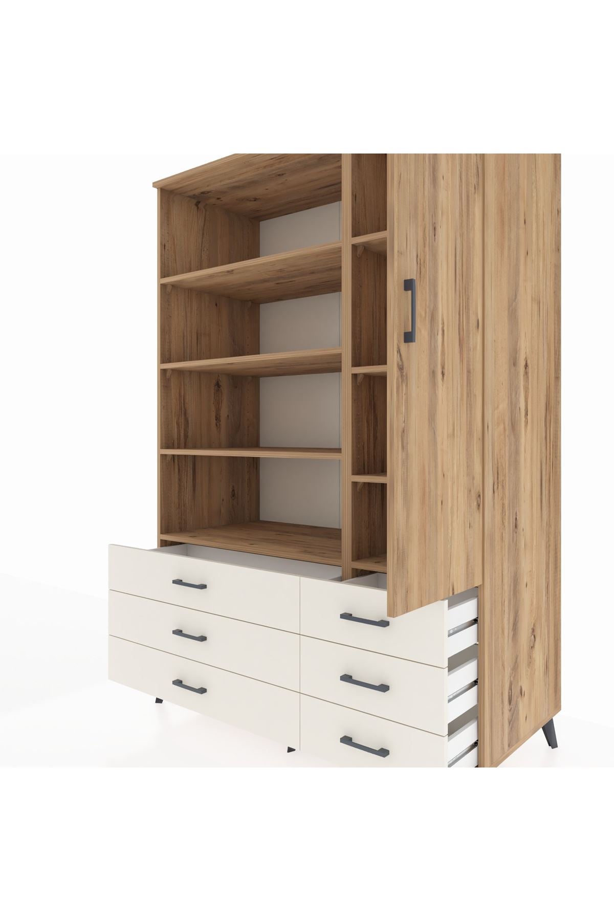 Kronos Dolap 8 Raflı 6 Çekmeceli Tek Kapaklı 132x59x195 Çam-Çam/Aytaşı