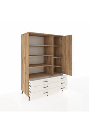 Kronos Dolap 8 Raflı 6 Çekmeceli Tek Kapaklı 132x59x195 Çam-Çam/Aytaşı