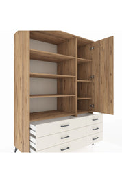 Kronos Dolap 8 Raflı 6 Çekmeceli Tek Kapaklı 132x59x195 Çam-Çam/Aytaşı