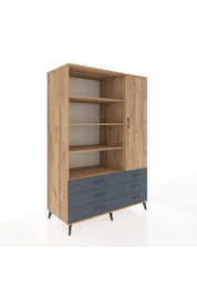 Kronos Dolap 8 Raflı 6 Çekmeceli Tek Kapaklı 132x59x195 Çam-Çam/Antrasit