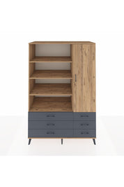 Kronos Dolap 8 Raflı 6 Çekmeceli Tek Kapaklı 132x59x195 Çam-Çam/Antrasit