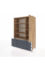 Kronos Dolap 8 Raflı 6 Çekmeceli Tek Kapaklı 132x59x195 Çam-Çam/Antrasit