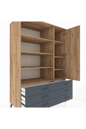 Kronos Dolap 8 Raflı 6 Çekmeceli Tek Kapaklı 132x59x195 Çam-Çam/Antrasit