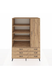 Kronos Dolap 8 Raflı 6 Çekmeceli Tek Kapaklı 132x59x195 Çam-Çam/Çam