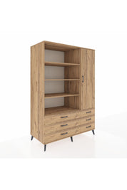 Kronos Dolap 8 Raflı 6 Çekmeceli Tek Kapaklı 132x59x195 Çam-Çam/Çam