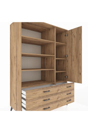 Kronos Dolap 8 Raflı 6 Çekmeceli Tek Kapaklı 132x59x195 Çam-Çam/Çam