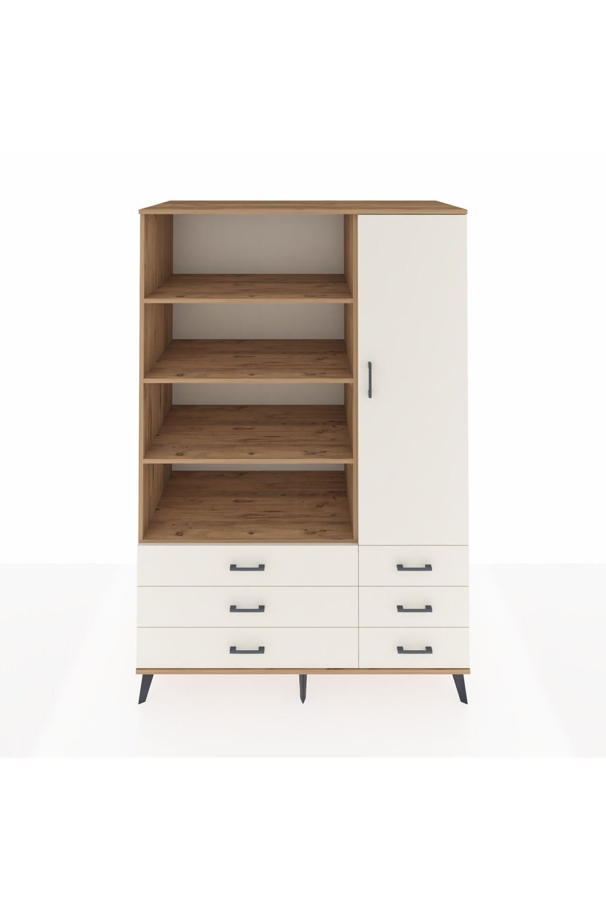 Kronos Dolap 8 Raflı 6 Çekmeceli Tek Kapaklı 132x59x195 Çam-Aytaşı/Aytaşı